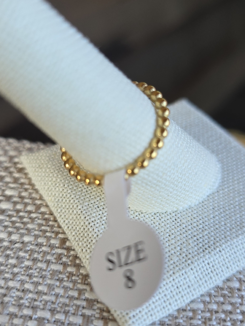 NWT 18K PVD Yellow Gold Beaded Band Stackable Ring - Size 8